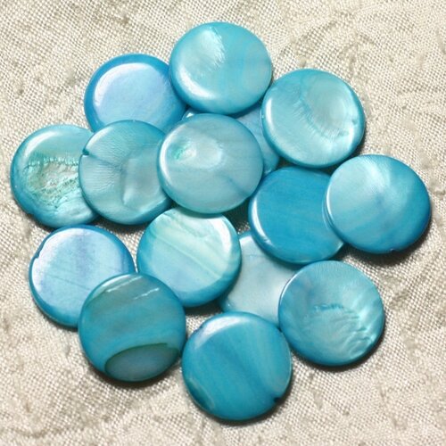 10pc - perles nacre palets 20mm bleu turquoise   4558550004963
