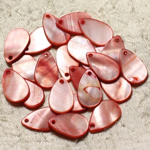 10pc - perles breloques pendentifs nacre - gouttes 19mm rose rouge corail - 4558550004918