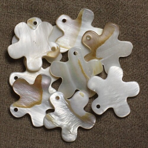 4pc - perles breloques pendentifs nacre blanche fleurs 27mm   4558550012357