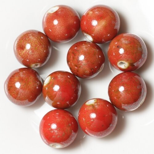10pc - perles céramique porcelaine boules 18mm rouge marron jaune doré - 4558550004451