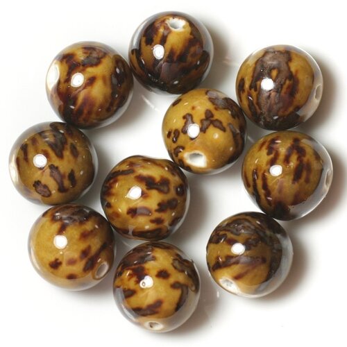10pc - perles céramique porcelaine boules 18mm jaune ocre marron - 4558550004437