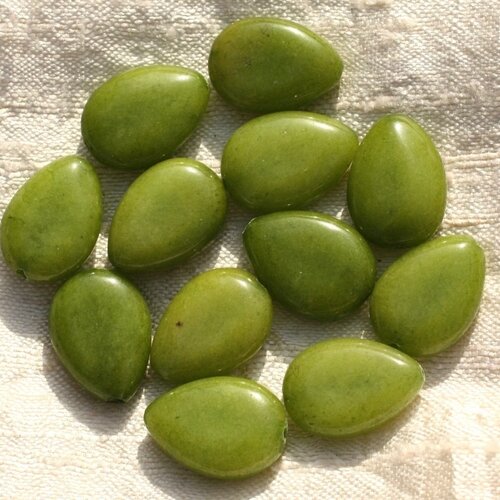 4pc - perles pierre - jade gouttes plates 18x13mm vert clair anis pomme - 4558550004277