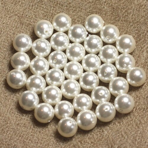 10pc - perles nacre boules 8mm ref c13 blanc   4558550004260