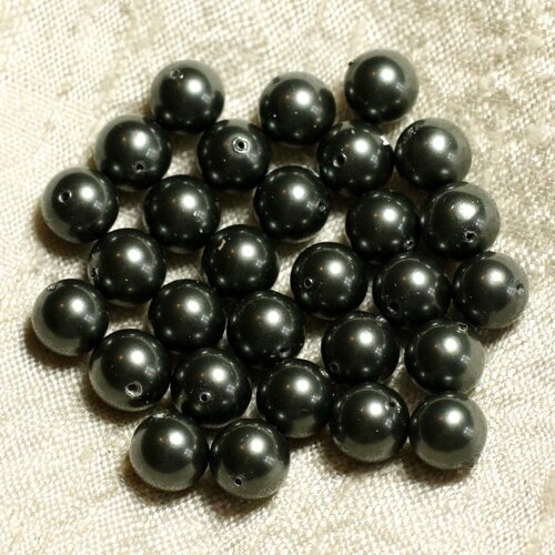 10pc - perles nacre boules 8mm ref c1 gris noir   4558550004253