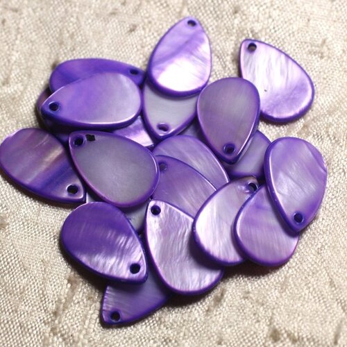 10pc - perles breloques pendentifs nacre gouttes 19mm violet   4558550004192