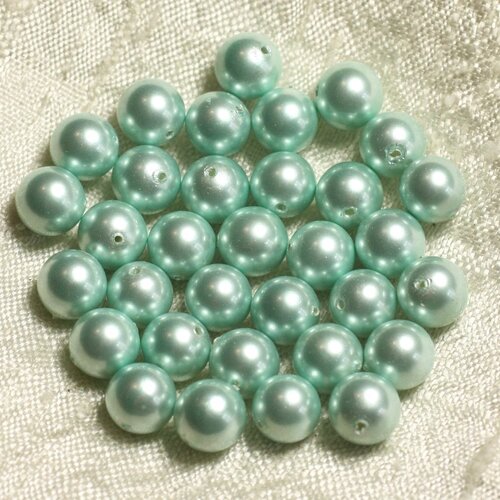 10pc - perles nacre boules 8mm ref c4 vert menthe   4558550004185