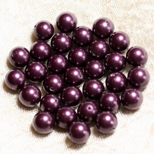 10pc - perles nacre boules 8mm ref c11 violet aubergine   4558550004116