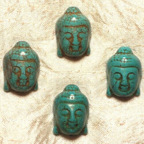 2pc - perle bouddha 29mm turquoise synthèse bleu turquoise   4558550004048