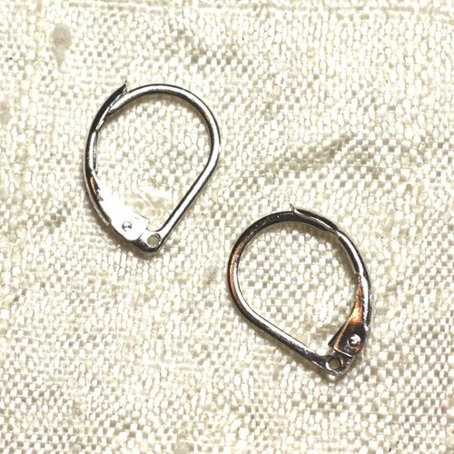 10pc - boucles oreilles métal argenté rhodium dormeuses 15mm n°1  4558550004017