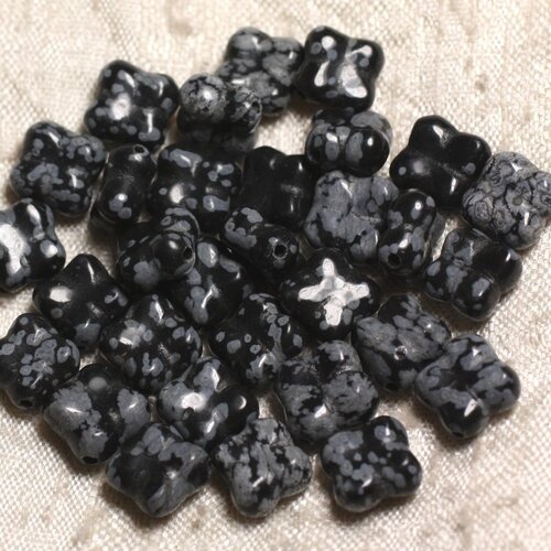 2pc - perles de pierre - obsidienne flocon trèfle fleur 9-10mm   4558550003805