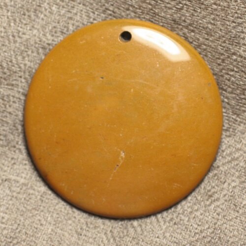 1pc - pendentif pierre - jaspe mokaite rond 45mm n4 jaune moutarde imperfection - 4558550003744
