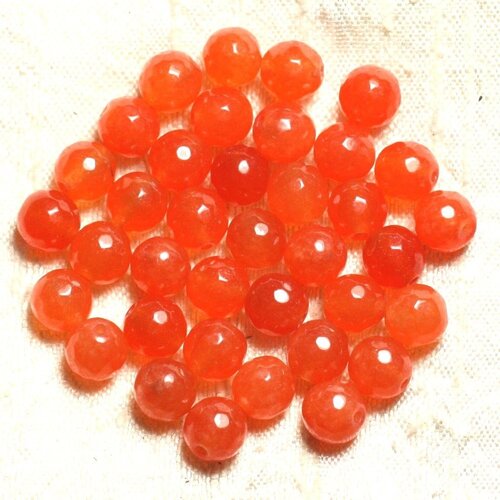 10pc - perles de pierre - jade boules facettées 8mm orange  4558550008718