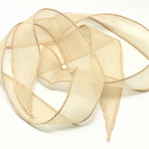 1pc - collier ruban soie teint à la main 85 x 2.5cm beige (ref soie111)   4558550003393