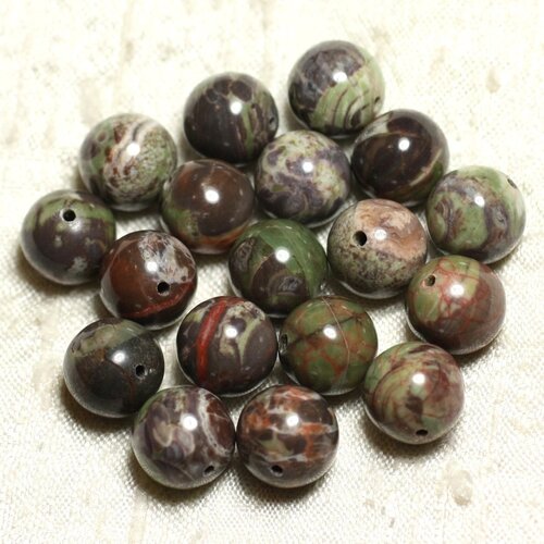 4pc - perles pierre - opale verte boules 12mm marron vert kaki rouge - 4558550003249