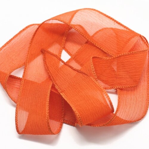1pc - collier ruban soie teint à la main 85 x 2.5cm orange (ref soie124)   4558550003188