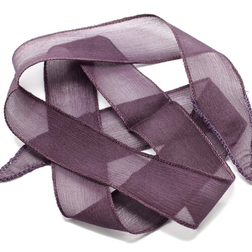 1pc - collier ruban soie teint à la main 85 x 2.5cm violet aubergine (ref soie141)   4558550003003
