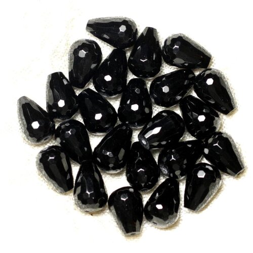 4pc - perles de pierre - onyx noir gouttes facettées 12x8mm   4558550002990