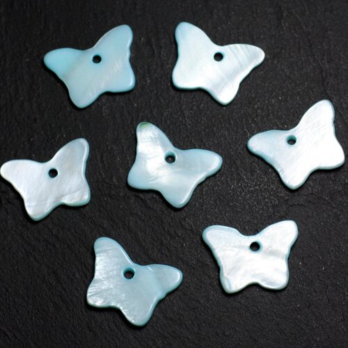 10pc - perles breloques pendentifs nacre - papillons 20mm bleu turquoise   4558550002952