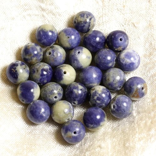 4pc - perles pierre - sodalite boules 10mm bleu gris blanc - 4558550002945