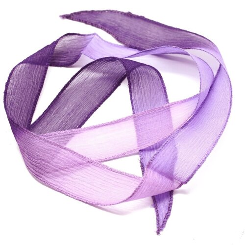 1pc - collier ruban soie teint à la main 85 x 2.5cm rose mauve violet (ref soie145)   4558550002921
