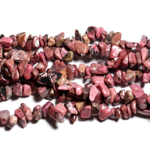 120pc environ - perles pierre - rhodonite rocailles chips 4-10mm rose gris noir