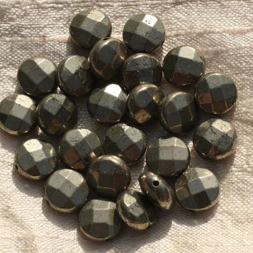 2pc - perles de pierre - pyrite dorée palets facettés 10mm   4558550002594