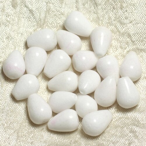 4pc - perles pierre - jade gouttes 14x10mm blanc opaque