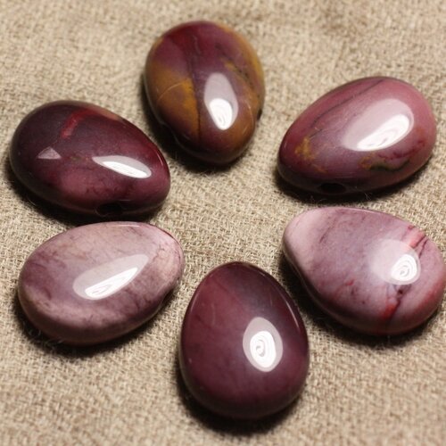 Pendentif pierre semi précieuse - jaspe mokaite goutte 25mm violet mauve rose bordeaux - 4558550002211