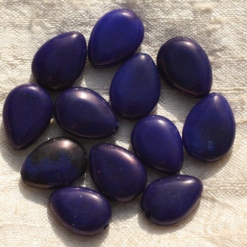 4pc - perles pierre - jade gouttes plates 18x13mm bleu nuit roi - 4558550002174