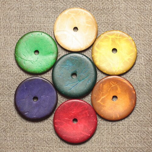 10pc - perles bois de coco rondelles 25mm multicolore -  4558550001290