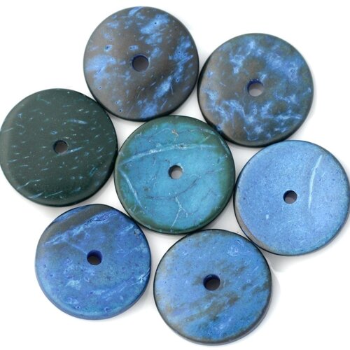 10pc - perles bois de coco rondelles 25mm bleu - 4558550001283