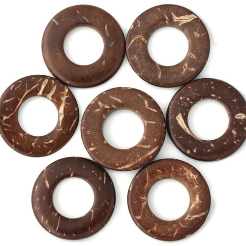 20pc - perles bois de coco donuts cercles 20mm marron   4558550001269