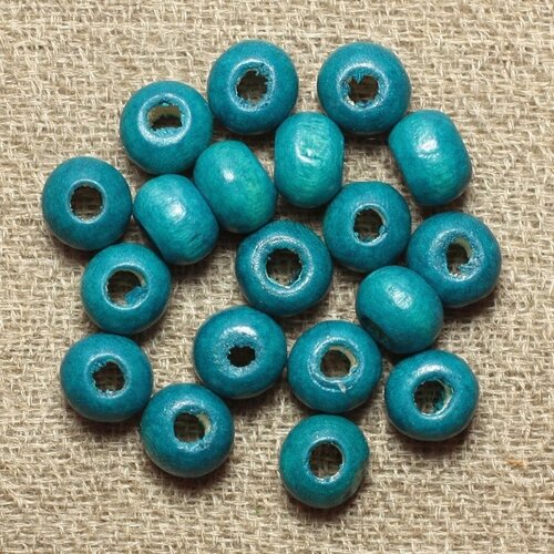 40pc - perles bois rondelles 6x4mm bleu vert turquoise   4558550001252