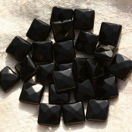 2pc - perles de pierre - onyx noir carrés facettés 10mm   4558550001160