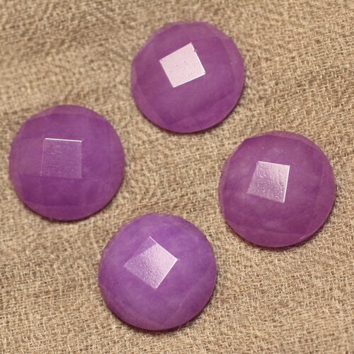 1pc - cabochon pierre - jade rond facetté 20mm violet rose mauve - 4558550001122