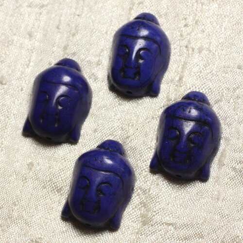 2pc - perle bouddha 29mm turquoise synthèse bleu nuit   4558550000644