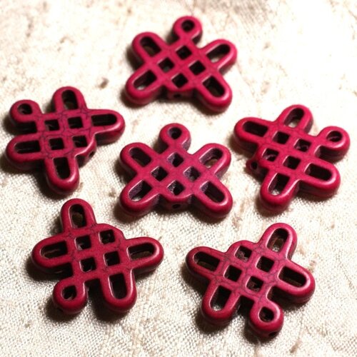 8pc - perles turquoise synthèse noeuds chinois 24x23mm rose fuchsia   4558550000460