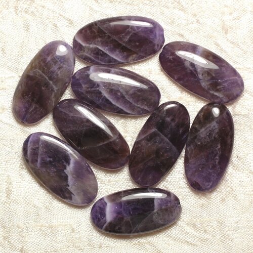 1pc - perle pierre - amethyste chevron ovale 30x15mm violet mauve blanc
