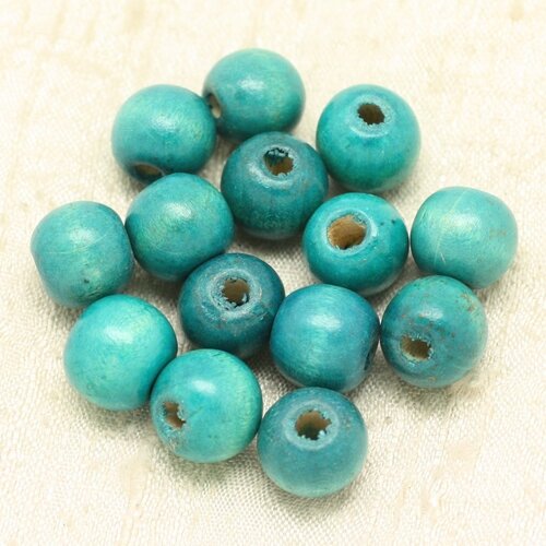 10pc - perles bois boules 12-14mm bleu turquoise   4558550000361