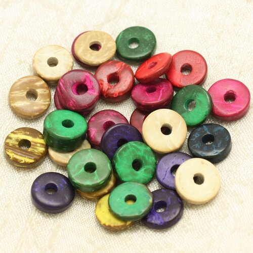 20pc - perles donuts bois de coco rondelles 12mm multicolores   4558550000354