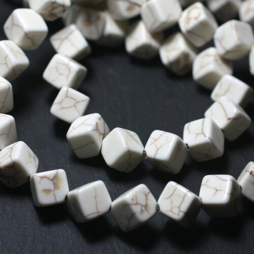 20pc - perles turquoise synthèse cubes 8x8mm blanc crème   4558550000323