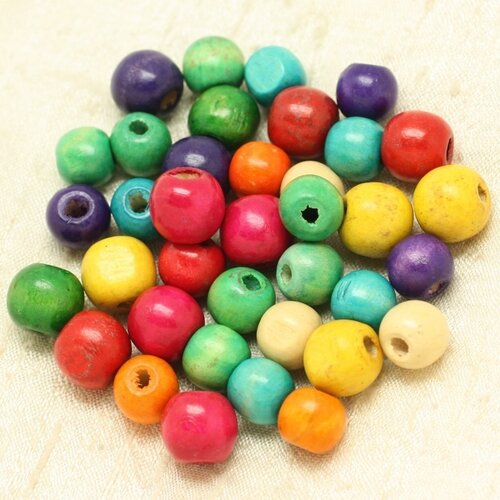 10pc - perles bois boules 12mm multicolore   4558550000194