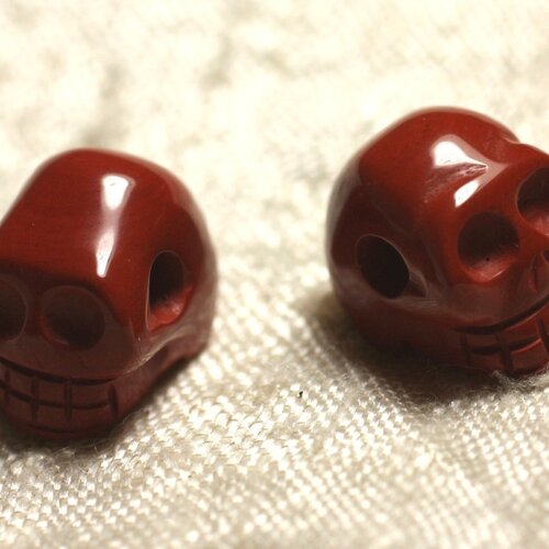 1pc - perle de pierre jaspe rouge - crâne tête de mort 14x10mm perçage côté   4558550038982