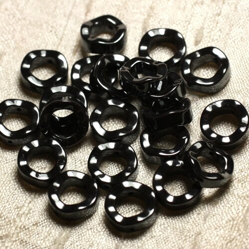 10pc - perles de pierre - hématite cercles donuts ondulés 12mm   4558550010643