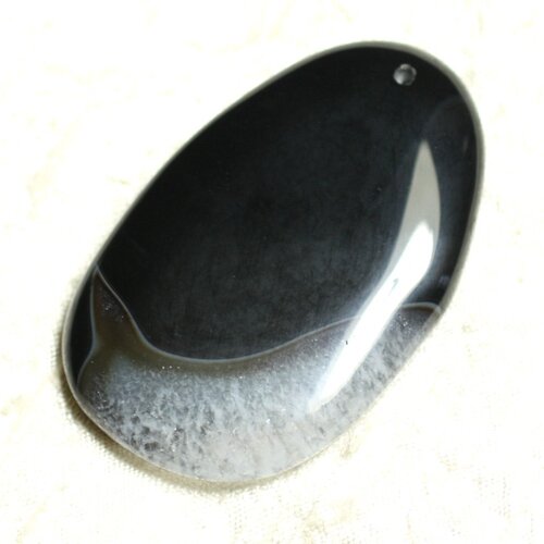 1pc - pendentif en pierre - agate et quartz noir et blanc goutte 62x39mm n°3  -  4558550039118