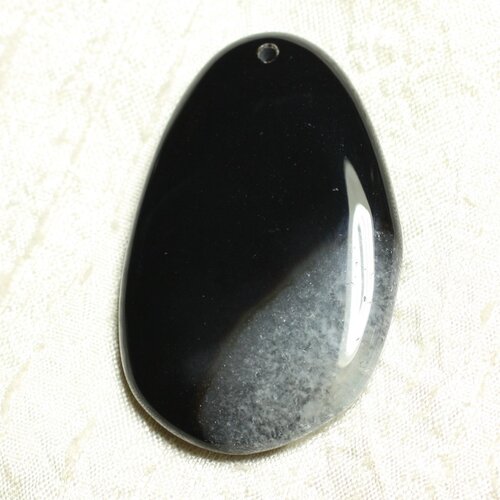 1pc - pendentif en pierre - agate et quartz noir et blanc goutte 60x38mm n°9  -  4558550039170