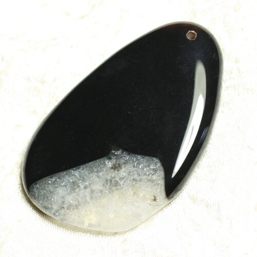 1pc - pendentif en pierre - agate et quartz noir et blanc goutte 64x40mm n°7  -  4558550039156