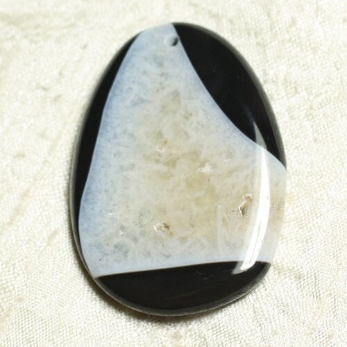 1pc - pendentif en pierre - agate et quartz noir et blanc goutte 55x39mm n°4  -  4558550039125