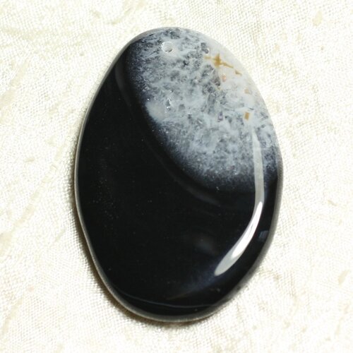 1pc - pendentif en pierre - agate et quartz noir et blanc goutte 62x42mm n°5  -  4558550039132