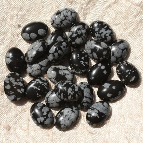 1pc - cabochon pierre - obsidienne flocon de neige mouchetée ovale 14x10mm gris noir - 4558550006677
